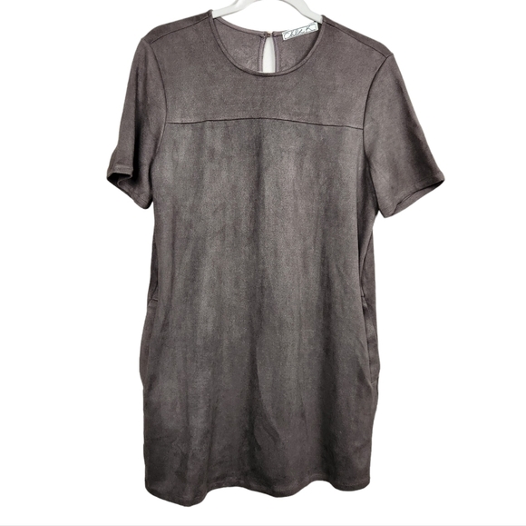 Chloe K Faux Suede Shift Dress Brown Super Soft Women's Size Medium - Picture 10 of 10